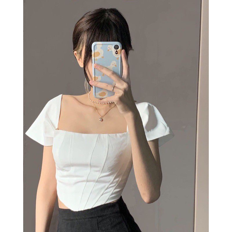 Áo Croptop dáng Corset Vạt Bầu Tôn Dáng