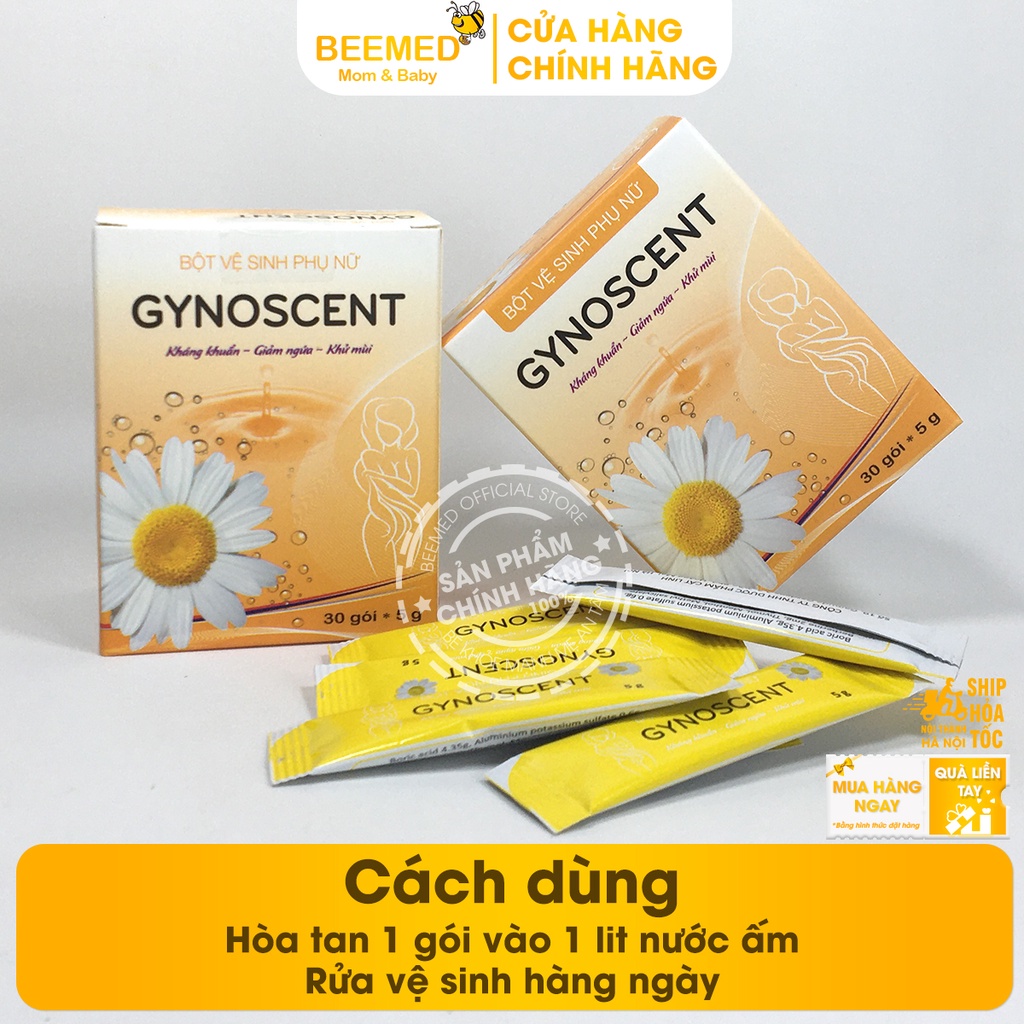 Gynoscent Bột pha vệ sinh phụ nữ của Dược Cát Linh hộp 30 gói, rửa phụ khoa khử mùi kháng khuẩn