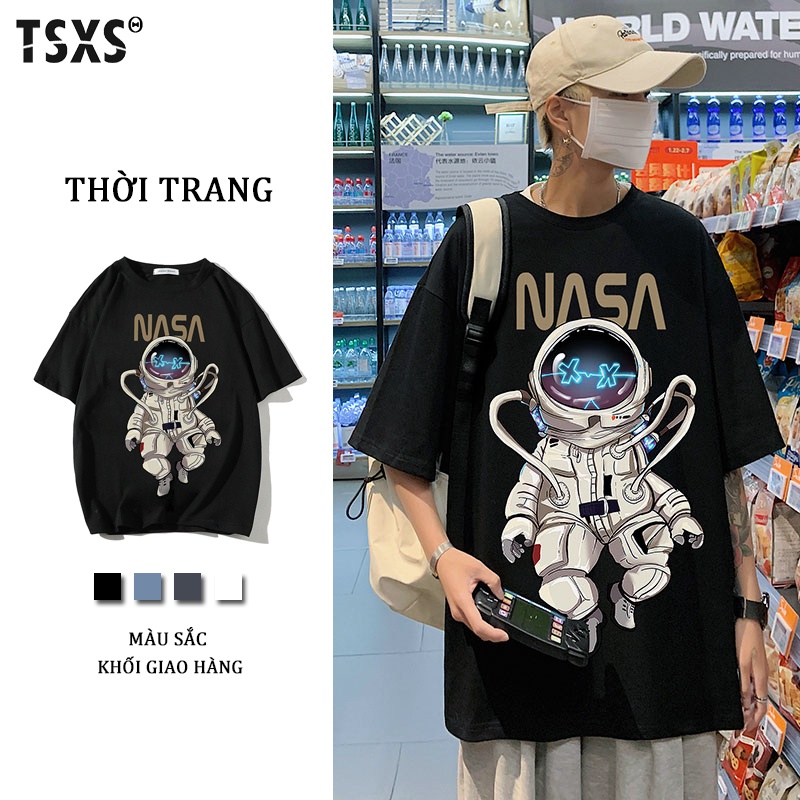 Áo Thun Nam Cổ Tròn Form Rộng Streetwear 2s Clothing Áo Phông Unisex Basic Cotton Oversize Giá Rẻ In Phi Hành Gia