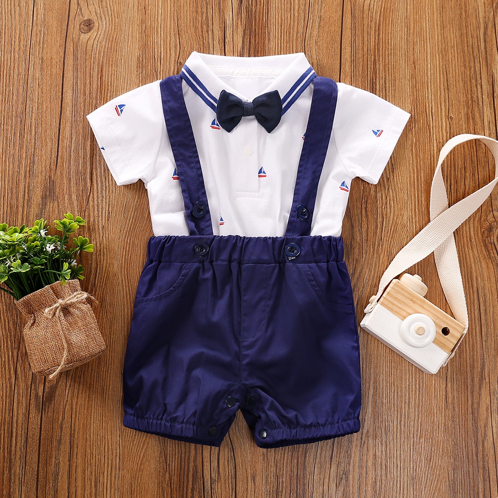 Set áo liền quần vải cotton mềm màu trơn phối quần yếm thời trang mùa hè năng động xinh xắn cho bé trai