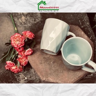 Cốc/ ly sứ cao cấp 2 màu xanh, màu hồng dùng uống nước, cafe , trà sữa đẹp