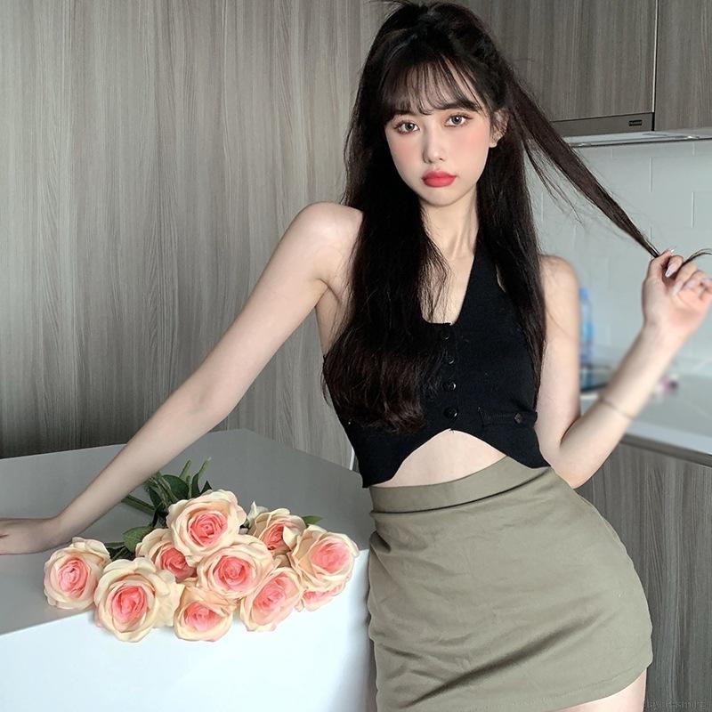 Áo hai dây vải len hở rốn gợi cảm thời trang cho nữ