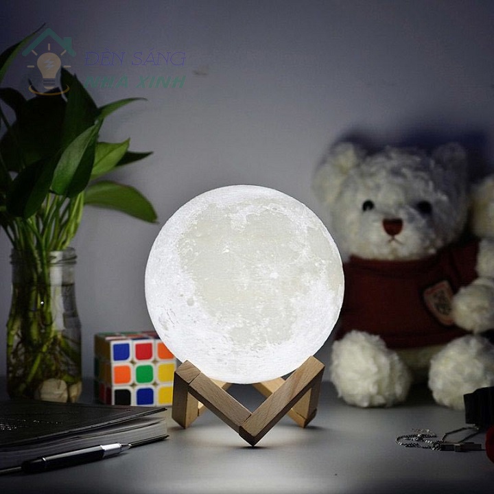 Đèn ngủ LED để bàn 3D hình mặt trăng, sáng đổi màu, decor nội thất phòng ngủ độc đáo