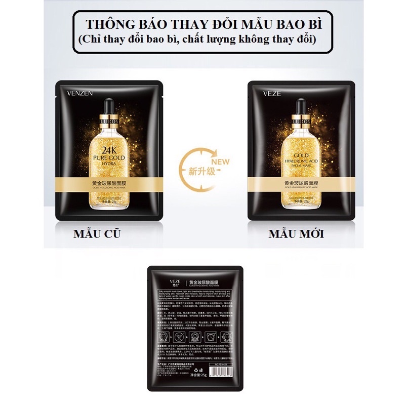 Mặt nạ tinh chất vàng 24K Pure Gold Venzen dưỡng trắng, cấp ẩm, tăng đàn hồi cho da
