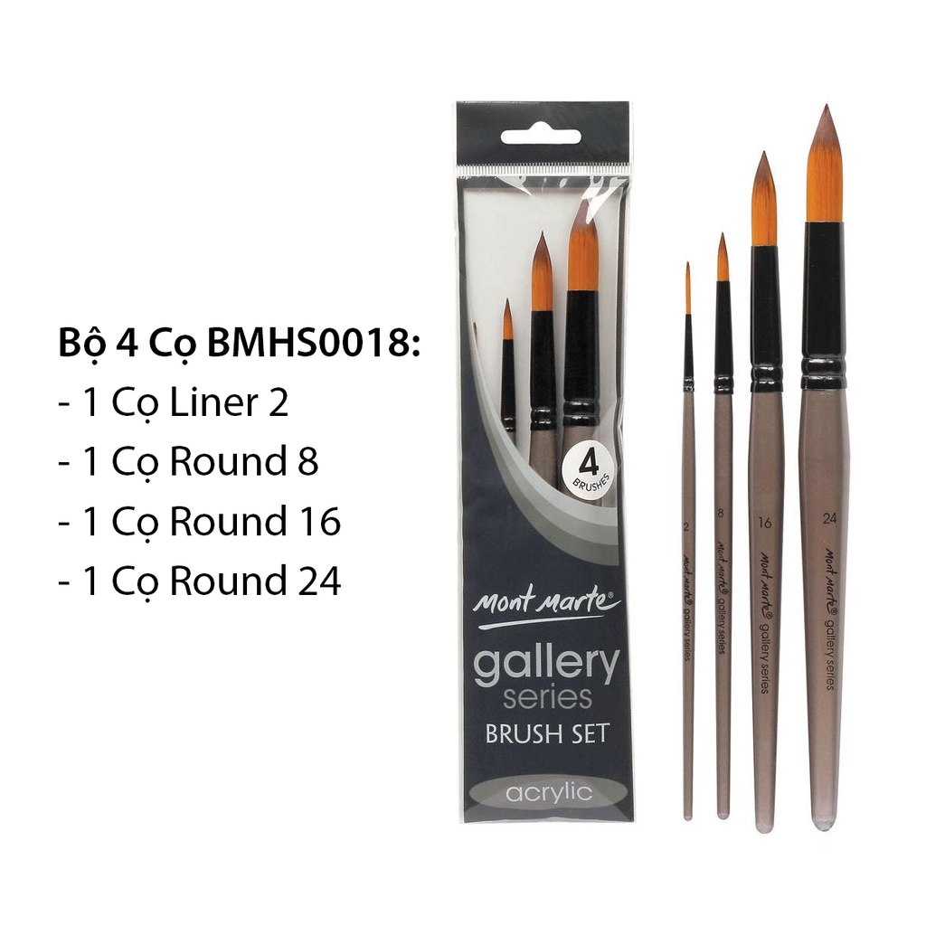 Bộ 4 Cọ Acrylic Mont Marte - Gallery Series Brush Set Acrylic 4pce - BMHS0018