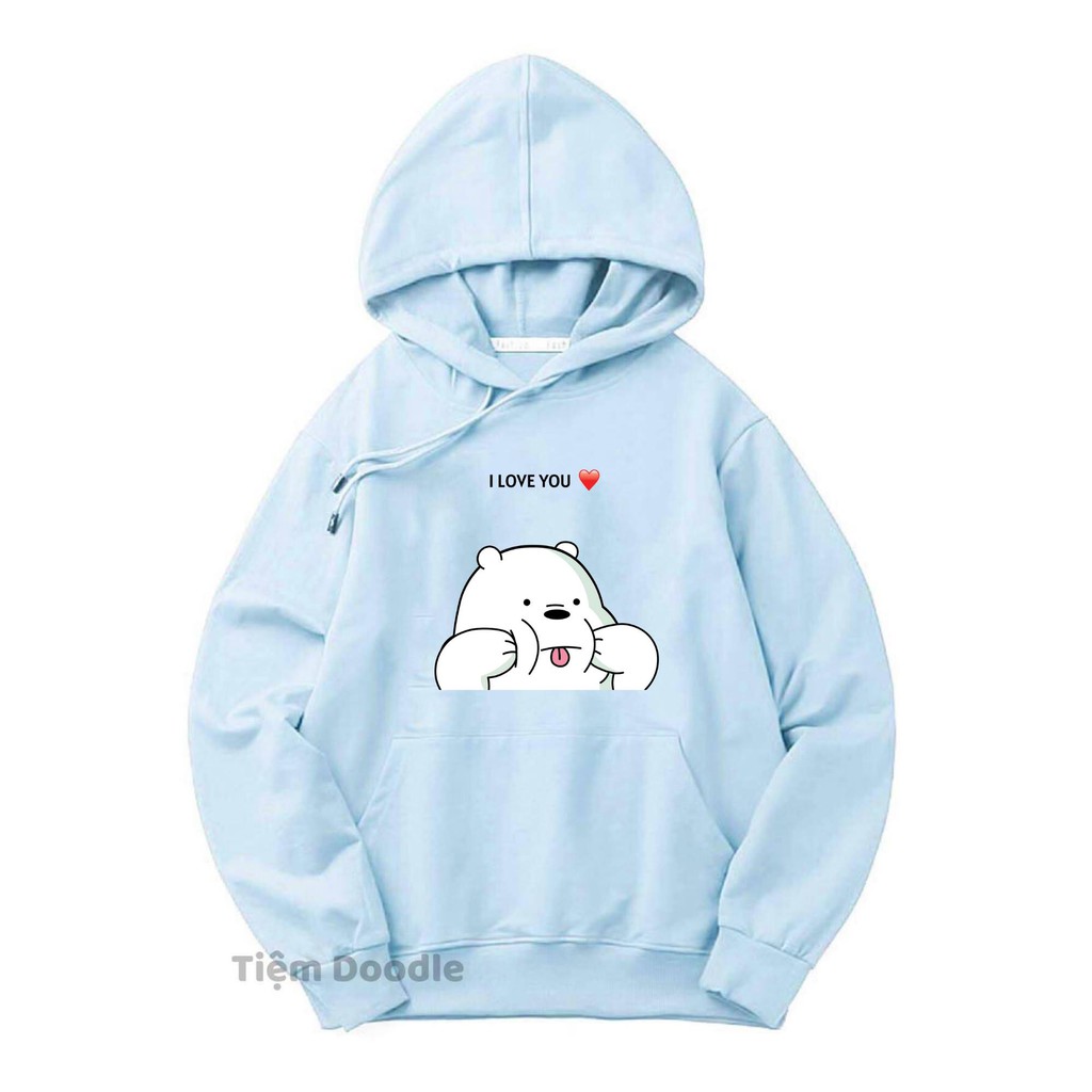 Áo Hoodie Cotton Nam Nữ Unisex Oversize Màu Xanh Nhạt nhiều hình đáng yêu