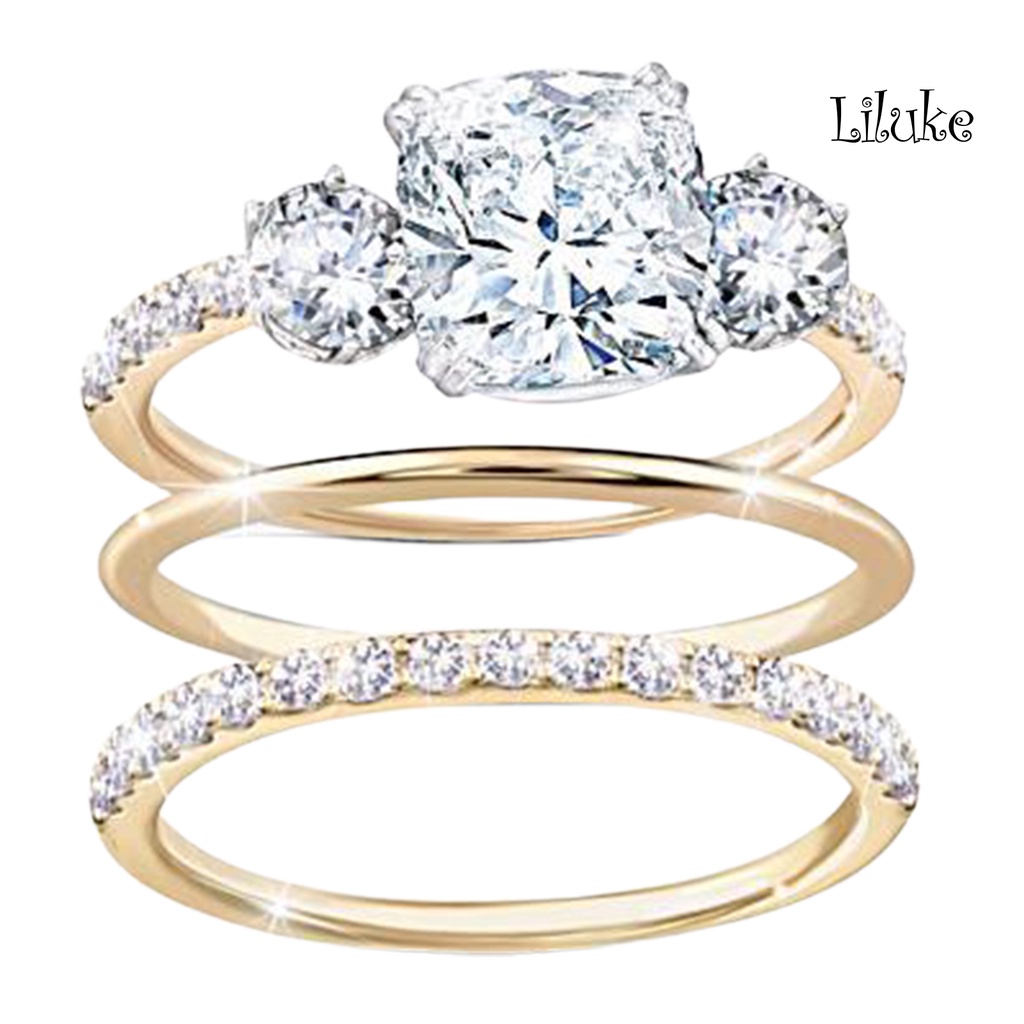 Bộ 3 Nhẫn Hợp Kim Đính Đá Thời Trang Cho Nữ