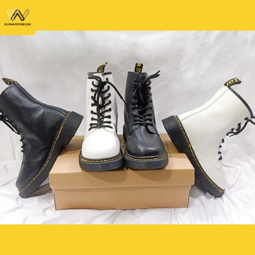 Giày Boots Chiến Binh DuyNhat Store Cổ Cao 18cm Da Mờ Đế Bằng Đôn 3cm 2 Màu Đen Trắng - BNBT002 (Hình Thật)