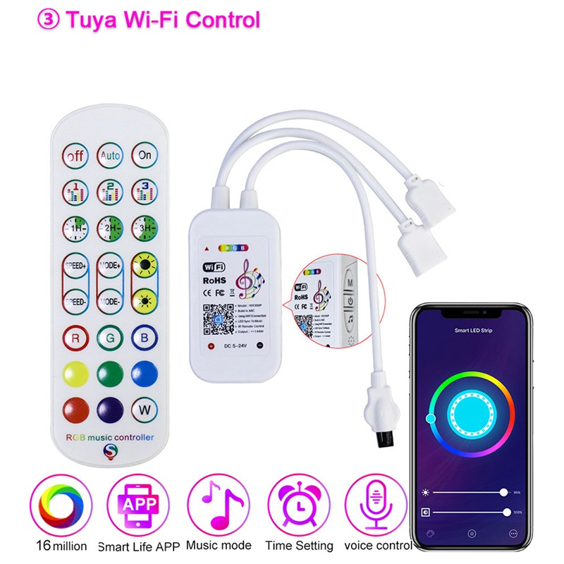 Bộ Điều Khiển WiFi RGB Cho Dây Đèn LED 3528 2835 5050 RGB Kèm Điều Khiển Từ Xa 24 Nút