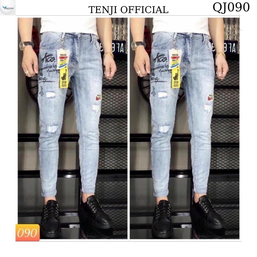 Quần jean nam xanh thêu, chất bò cao cấp, quần bò nam cá tính co giãn vải dày đẹp mẫu mới QJ090 TENJI OFFICIAL 3