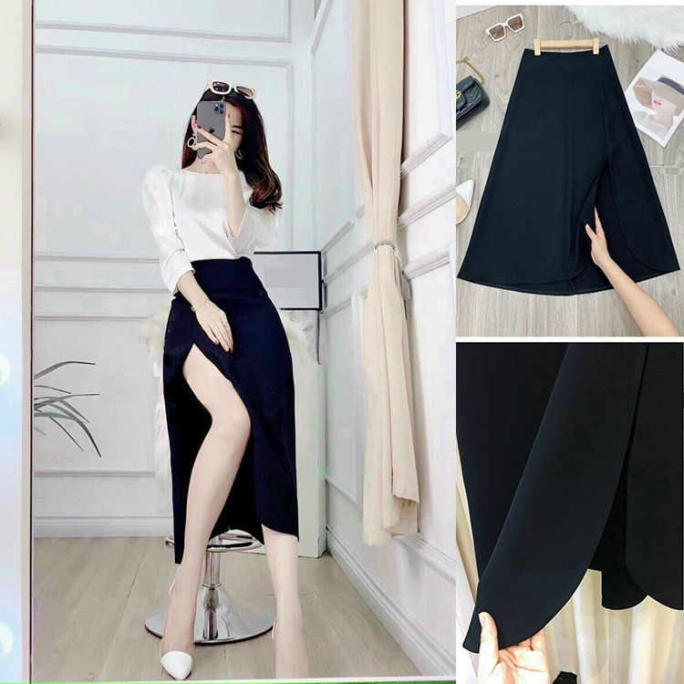 Set Áo Và Chân Váy Xòe Xẻ Tà