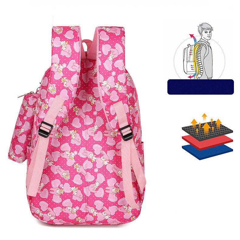 [Size 44 - Mẫu mới 2021] Balo đi học cho bé gái cấp 2, cấp 3 có kèm bóp ví đựng bút, cặp sách họa tiết nhí siêu đẹp