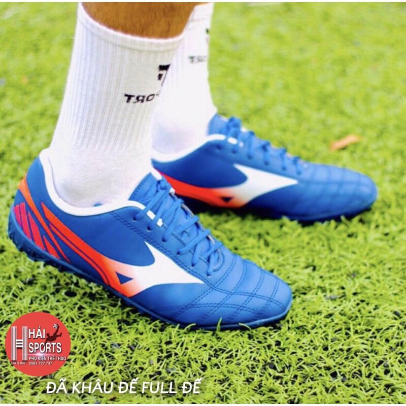 Giày đá bóng sân cỏ nhân tạo Mizuno -Tặng tất -Khâu Full đế, Giày đá banh Mizuno mới nhất 2022 Màu Xanh Dương