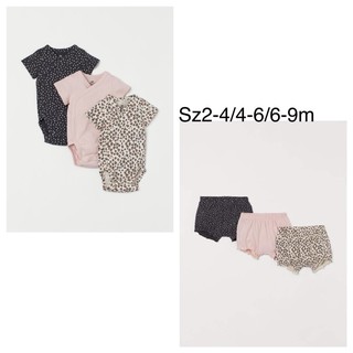 Sét 3 bộ liền thân h&m chuẩn auth sz2-4/4-6/6-9m cho bé gái