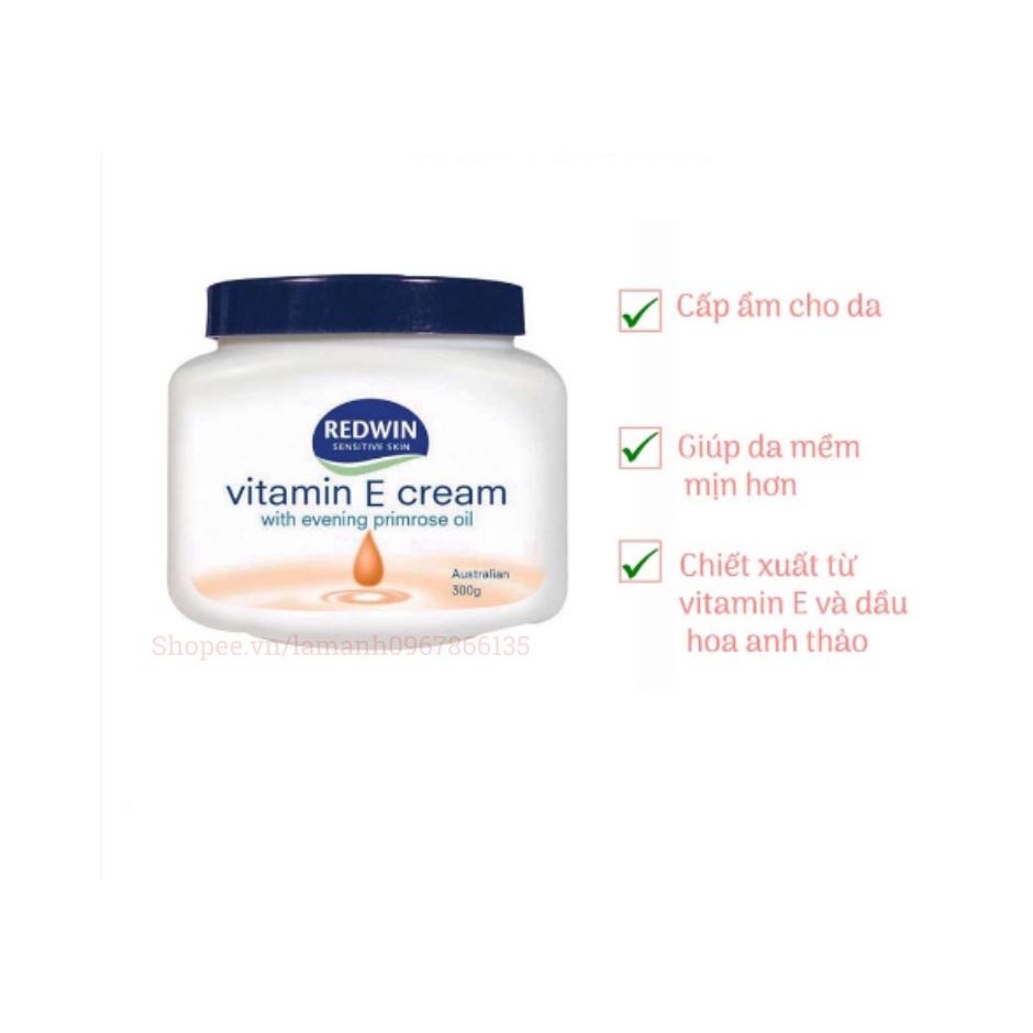 Kem dưỡng ẩm VITAMIN E Redwin Cream (hũ 300gr) Úc
