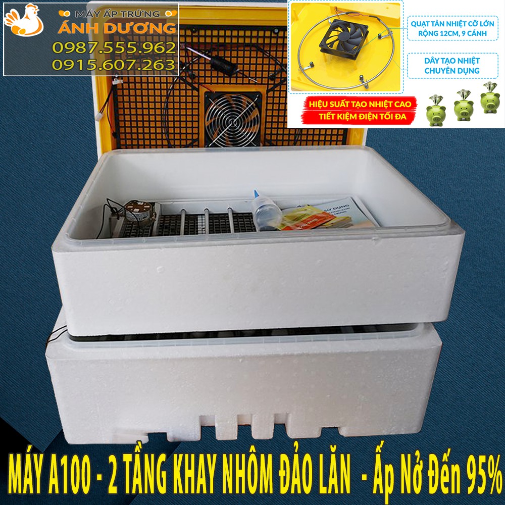 [ Hàng Chính Hãng ] - Máy ấp trứng mini Ánh Dương A100, 2 tầng khay đảo nhôm, ấp tự động 100 trứng