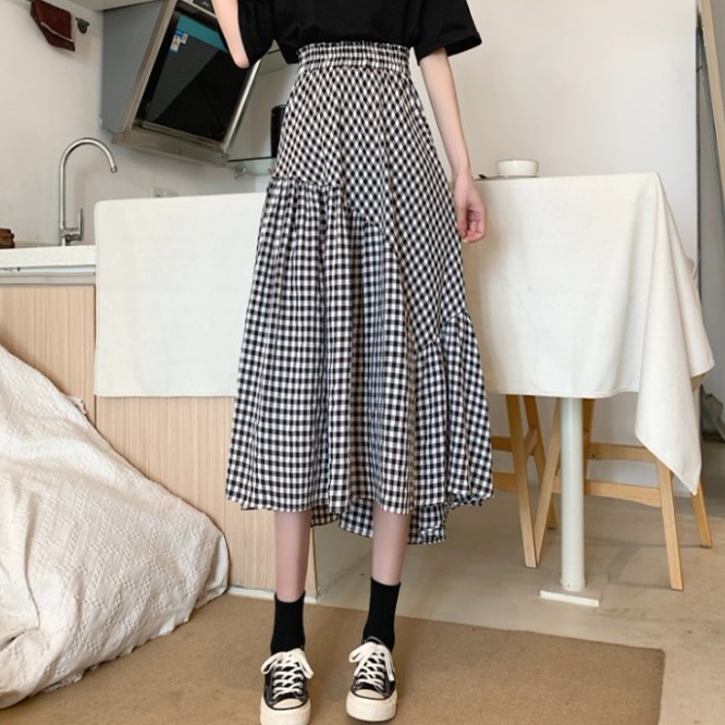Xiaozhainv Chân váy midi họa tiết caro phong cách retro thời trang nữ | BigBuy360 - bigbuy360.vn