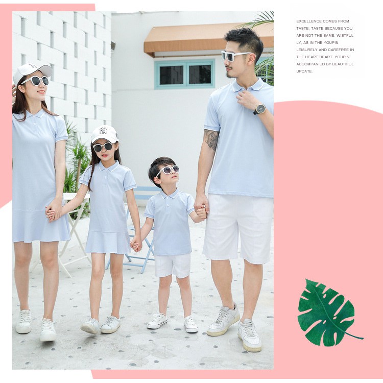 Set đồ áo gia đình  Áo gia đình áo váy thun màu xanh dương nhẹ đi biển đi chơi du lịch AG33