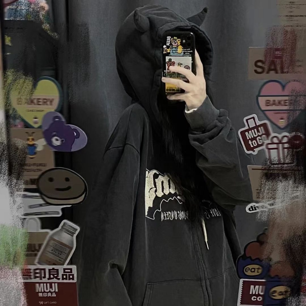 Áo khoác tay dài có mũ trùm đầu tùy chọn màu sắc phong cách retro dành cho nữ