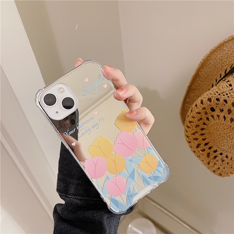 Ốp Điện Thoại Tráng Gương Họa Tiết Hoa Màu Xanh Dương Cho Apple Iphone 13Promax 6/6splus/7/7plus/8/8plus/x/xr/xs/11/12/13/pro/max/plus/promax