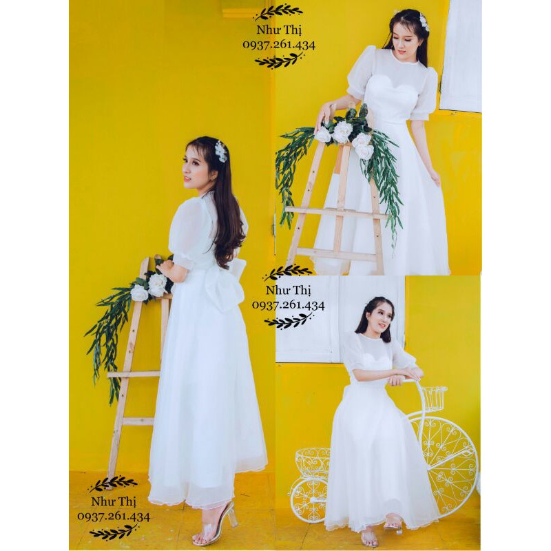(miễn phí chỉnh váy) đầm dạ hội tay phồng váy ngắn đi tiệc cô dâu chụp ảnh cưới đi bàn đơn giản nhẹ nhàng Giá rẻ