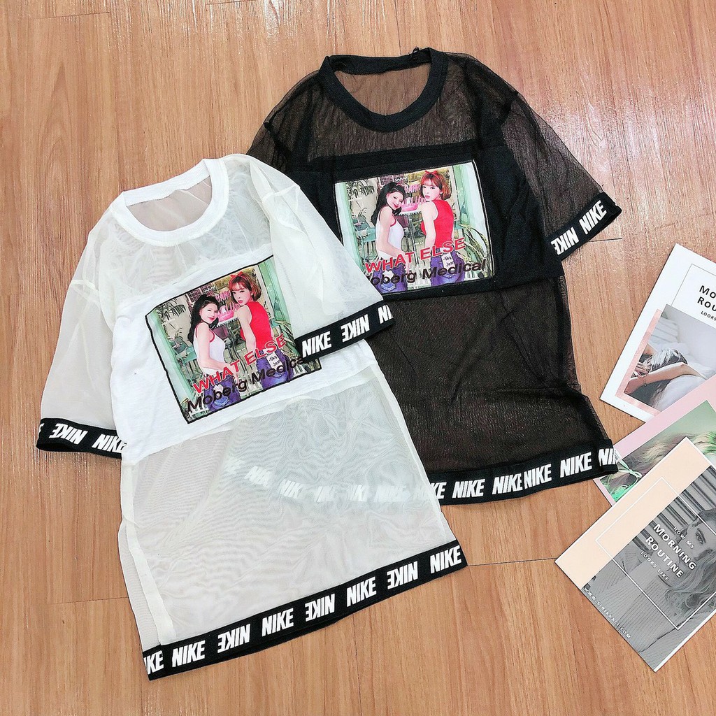 Áo lưới kiểu xinh xinh ảnh thật 2 màu đen trăng siêu hot