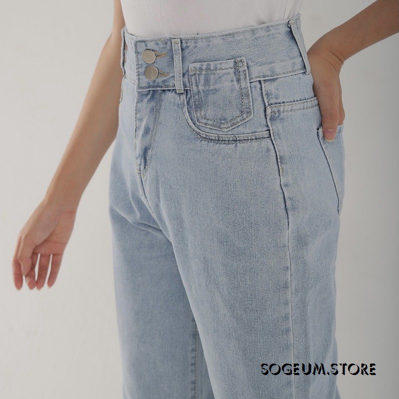 Quần jean nữ ống rộng, Quần bò nữ cạp lưng cao dáng suông chất bò dầy dặn Sogeum.store Q125 | BigBuy360 - bigbuy360.vn