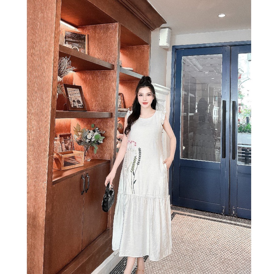 Đầm suôn tiểu thư linen thêu DAM0033 – Lady Fashion