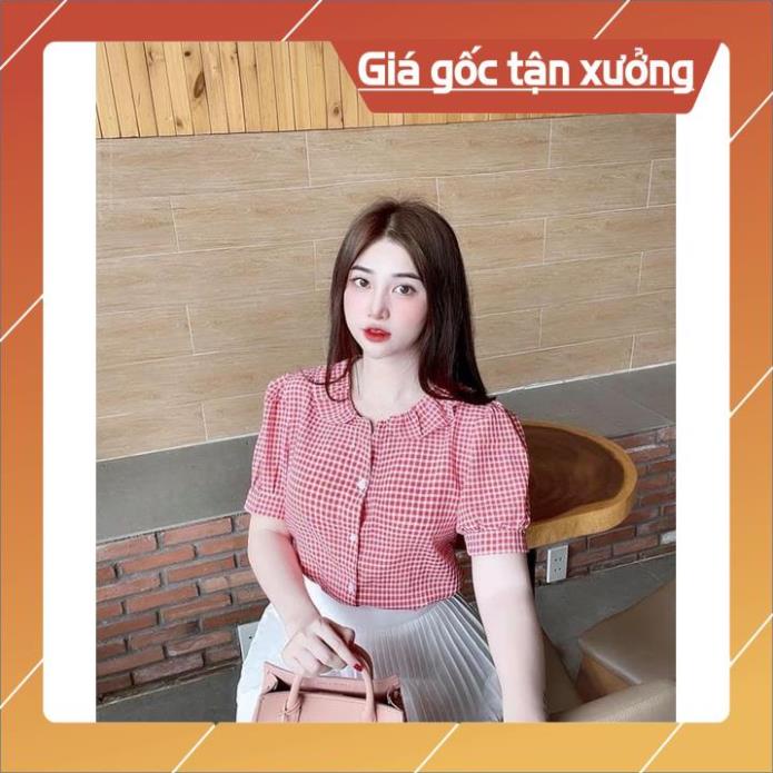 [Chất lượng số 1] Áo sơ mi Nữ sọc tay ngắn cổ V hoạ tiết kẻ sọc hợp thời trang sơ mi nữ Gloria Shop hai màu ĐEN + ĐỎ | BigBuy360 - bigbuy360.vn