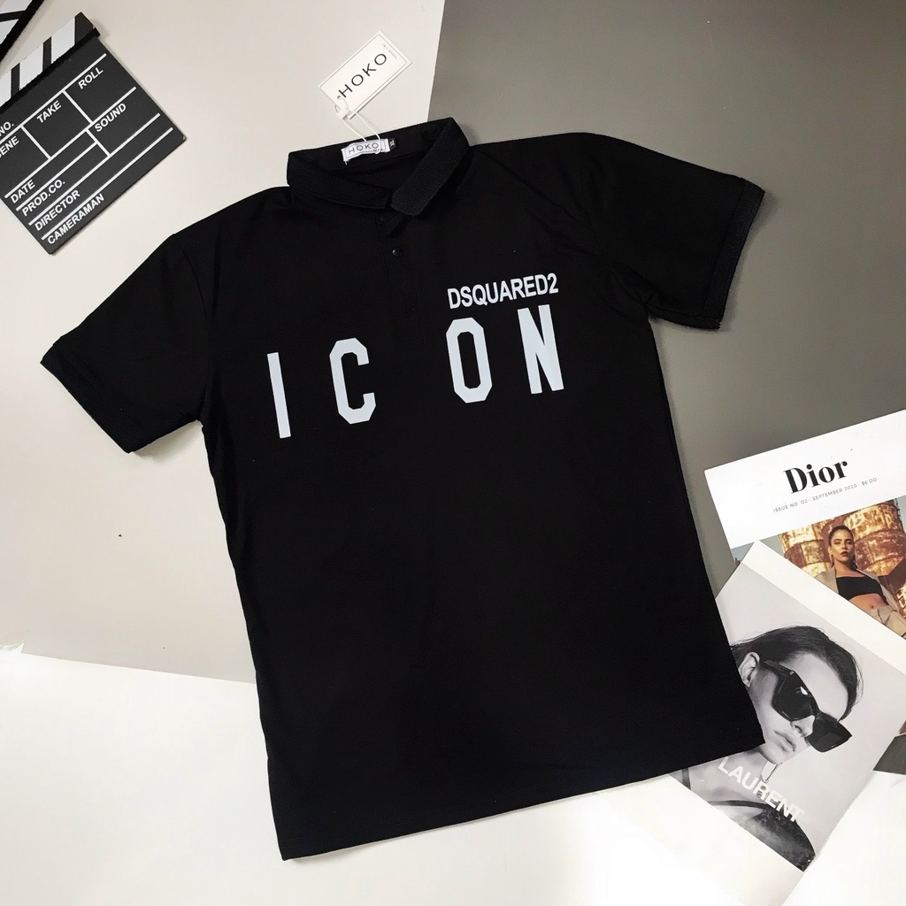 Áo thun nam cổ trụ vải cotton co giãn in chữ "DSQUARED2 ICON" phối caro chuẩn from style trẻ trung SOHEO STORE