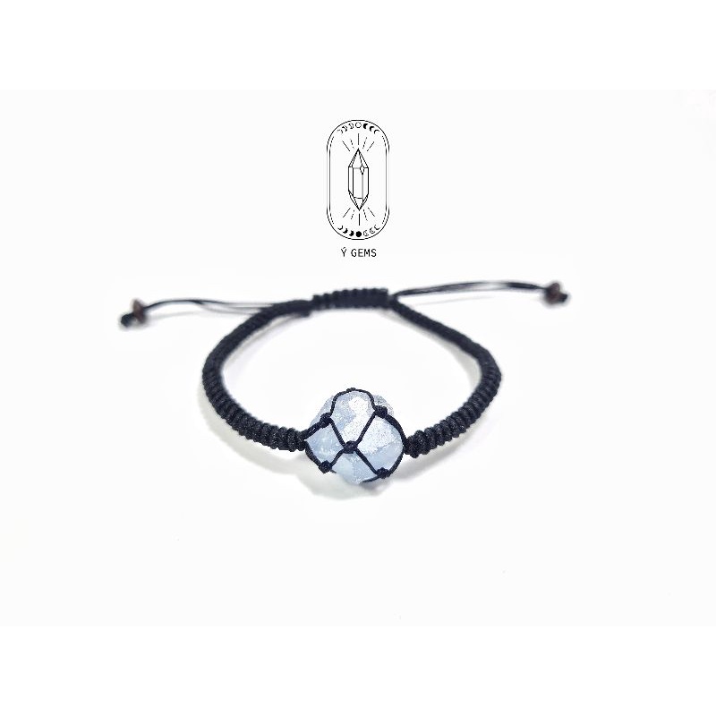 Vòng tay Celestine (Celestite) thô tự nhiên dây rút điều chỉnh độ dài