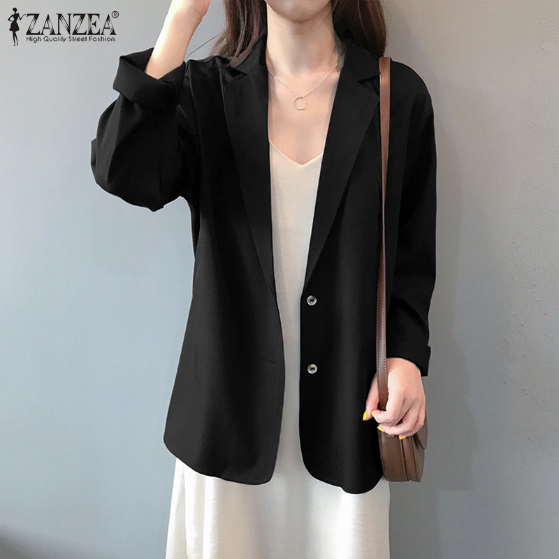 ZANZEA Áo Khoác Blazer Dài Tay Màu Trơn Thời Trang Cho Nữ