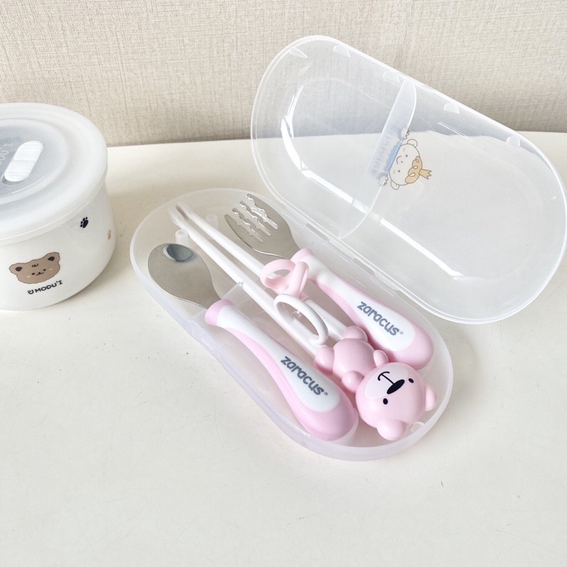 Bộ Thìa Dĩa Đũa Ăn Dặm Cho Bé Từ 2-6 Tuổi Zaracus Hàn Quốc