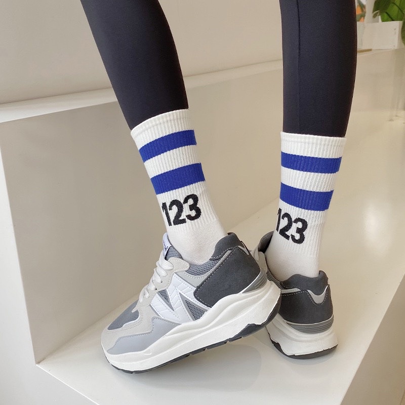 Vớ Tất cổ cao cotton LYMIA unsex kẻ ngang số 123 phong cách thể thao BT17
