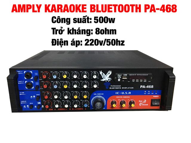 AMPLY KARAOKE BLUETOOTH PA-468 CÔNG SUẤT 500W CHUYEN KARAOKE GIA ĐÌNH