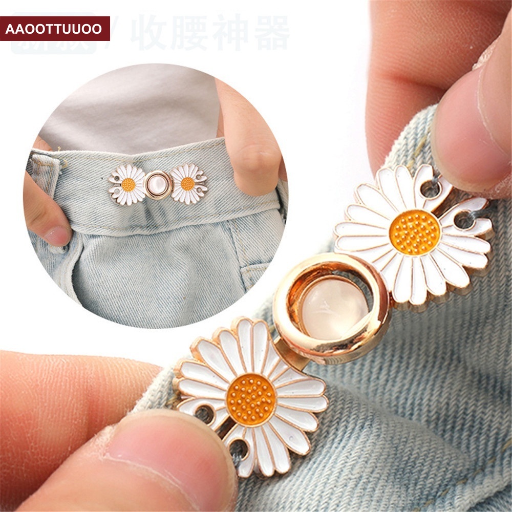 Set 2 Nút Thắt Lưng Bằng Kim Loại Hình Hoa Cúc Phong Cách Retro Cho Nữ