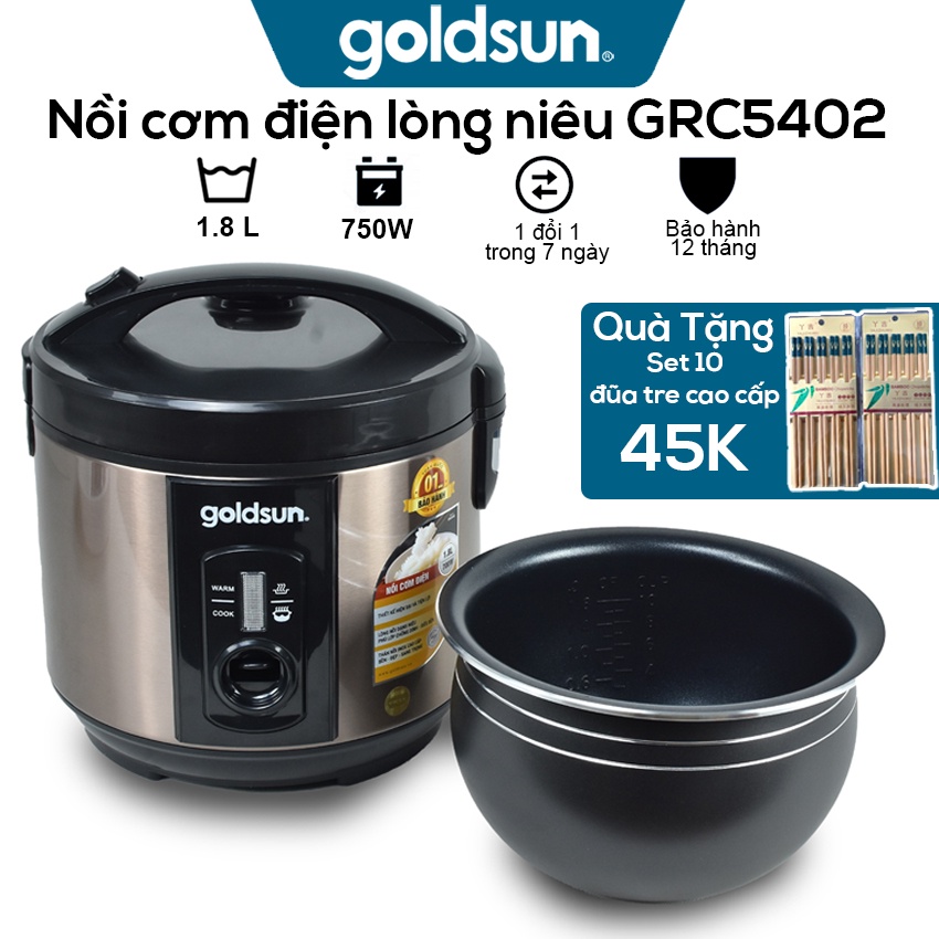 Nồi cơm điện lòng niêu Goldsun Việt Nam GRC5042 - Dung tích 1.8L, lòng nồi dày tới 1.6mm - Bảo hành 12 tháng chính hãng