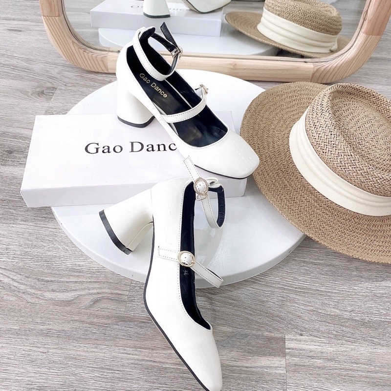 Giày cao gót đầm da bóng quai ngang vintage fullbox