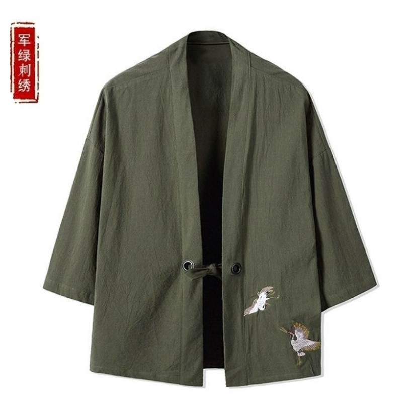 Áo khoác kimono haori happi hạc thêu