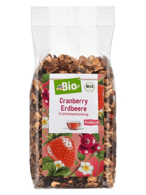 Trà hoa quả khô dmBio Cranberry Erdbeere hương vị dâu tây & nam việt quất