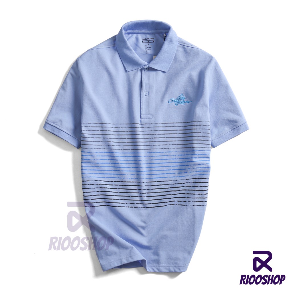 Áo thun nam polo, áo thun nam có cổ polo phối sọc ngang vnxk cộc tay, có size lớn, đẹp, vải dày, basic RIOOSHOP RSP056