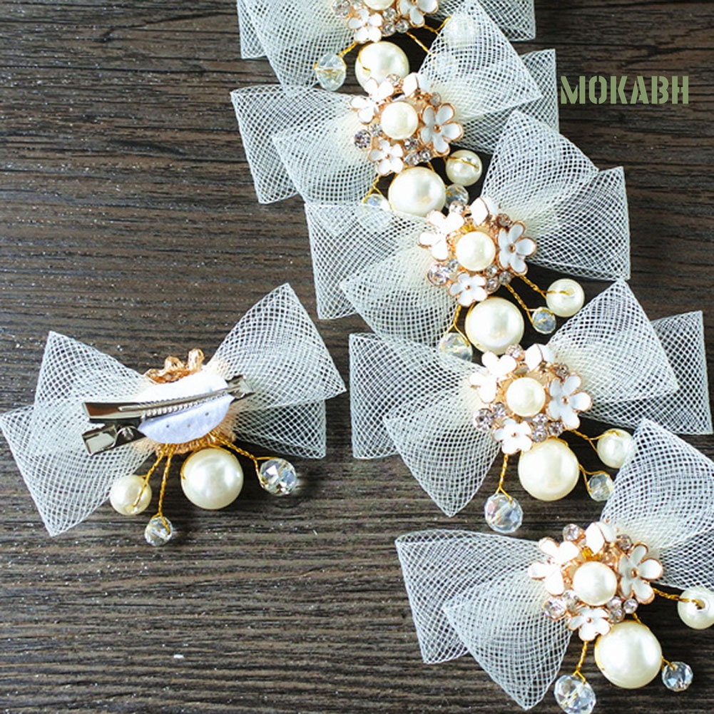 Kẹp Tóc Hình Nơ Đính Ngọc Trai Nhân Tạo Cho Cô Dâu