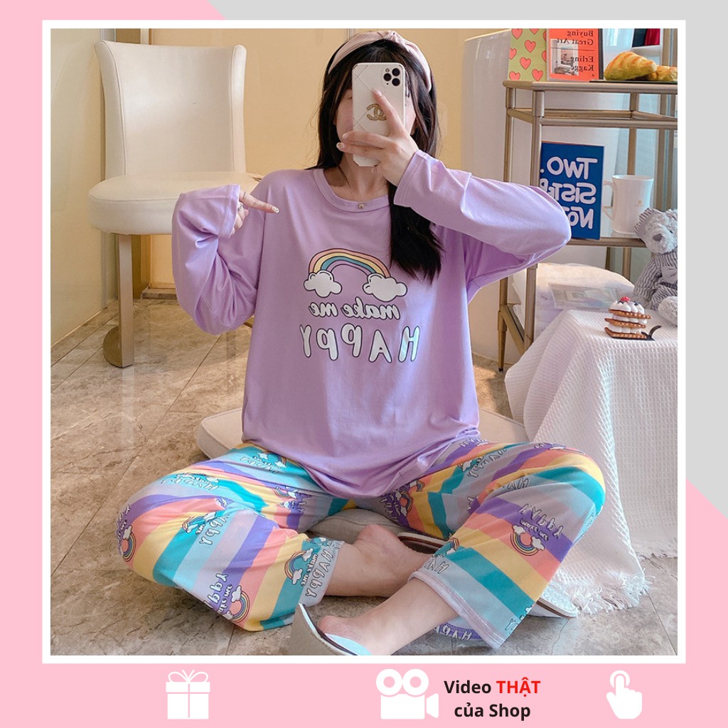 Bộ đồ ngủ, đồ ngủ nữ dài tay pijama freesize cotton hàng Quảng Châu siêu đẹp (ẢNH/VIDEO THẬT)
