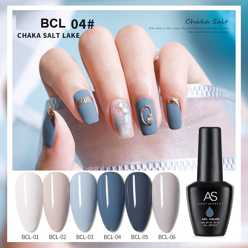 Sơn móng tay gel Sơn gel AS dùng máy hơ gel sơn nail tone màu xanh xám kem phong cách hàn quốc VUA SƠN AS mã BCL 15ml