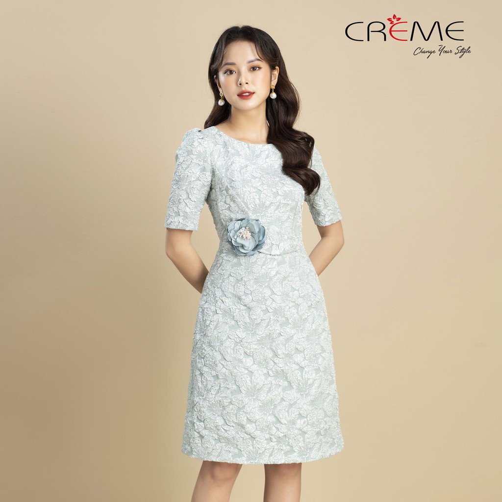 Đầm ôm chiết hoa trái DL1004 CREME | BigBuy360 - bigbuy360.vn