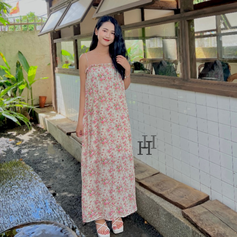 Đầm babydoll maxi hoa nhí, váy suông dài đi biển HDC101 Hỉn Hỉn Store