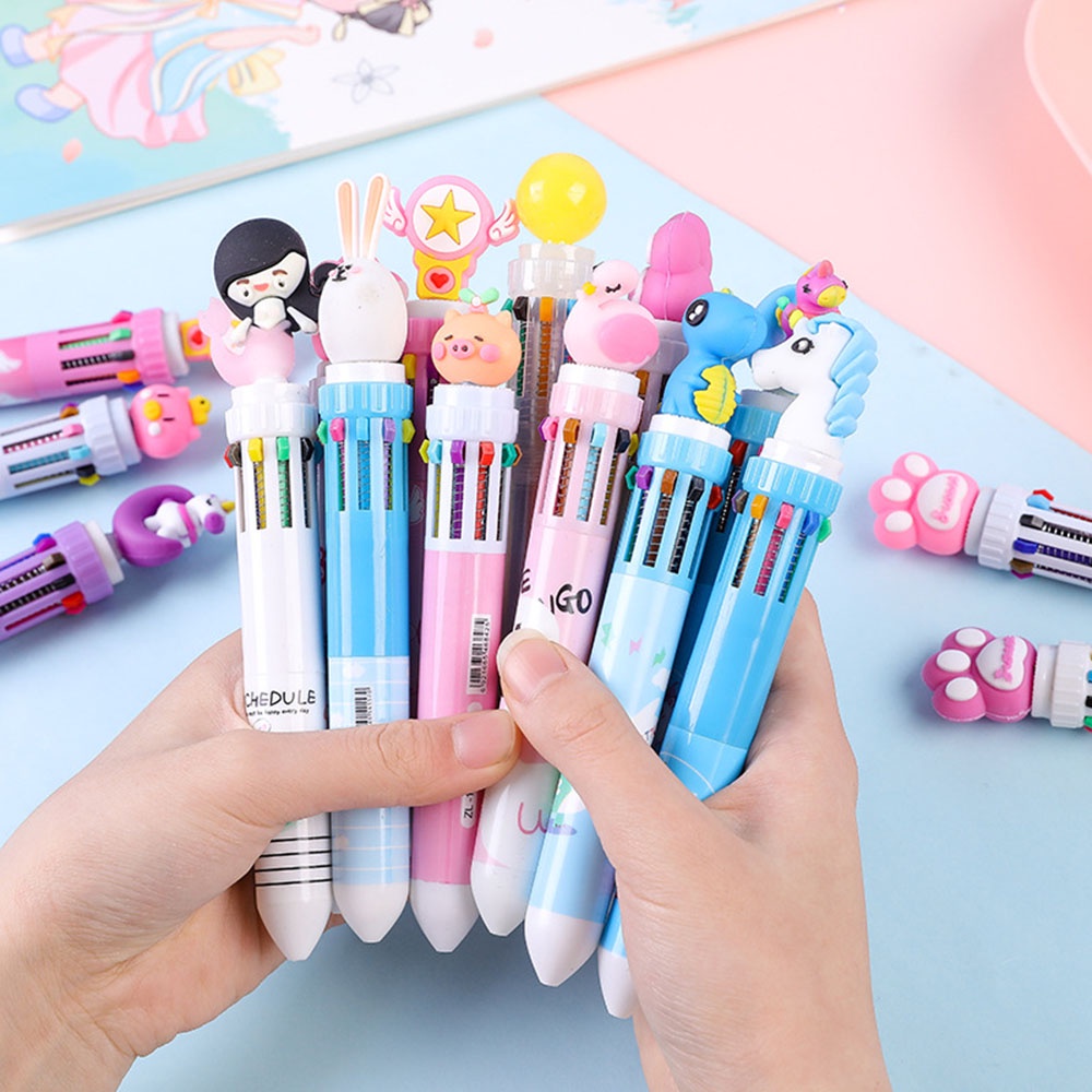 Bút Bi Màu 10 Trong 1 Bướm Khủng Long Mèo Bút Bi Nhiều Màu Dễ Thương