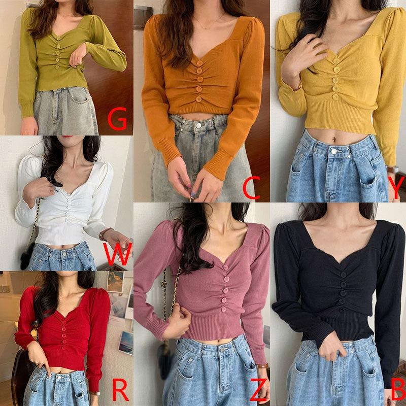 Áo Lửng Tay Dài Cổ Chữ V Thời Trang Dành Cho Nữ