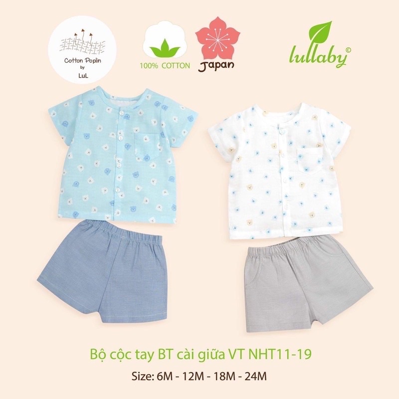 Bộ cộc tay cài giữa bé trai bổ nẹp/Poplin Lullaby