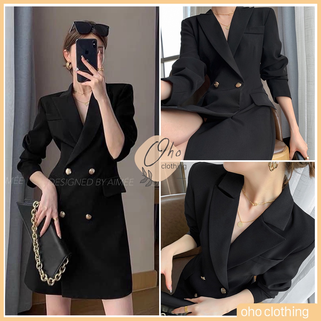 Đầm Công Sở Cổ Vest Dáng Dài Sang Trọng, Blazer Nữ Dài Tay Thu Đông OHO CLOTHING